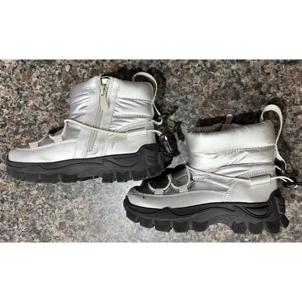 Dream Pairs Kids Metallic Silver Winter Snow Boots Faux‎ Fur Lined Size 12